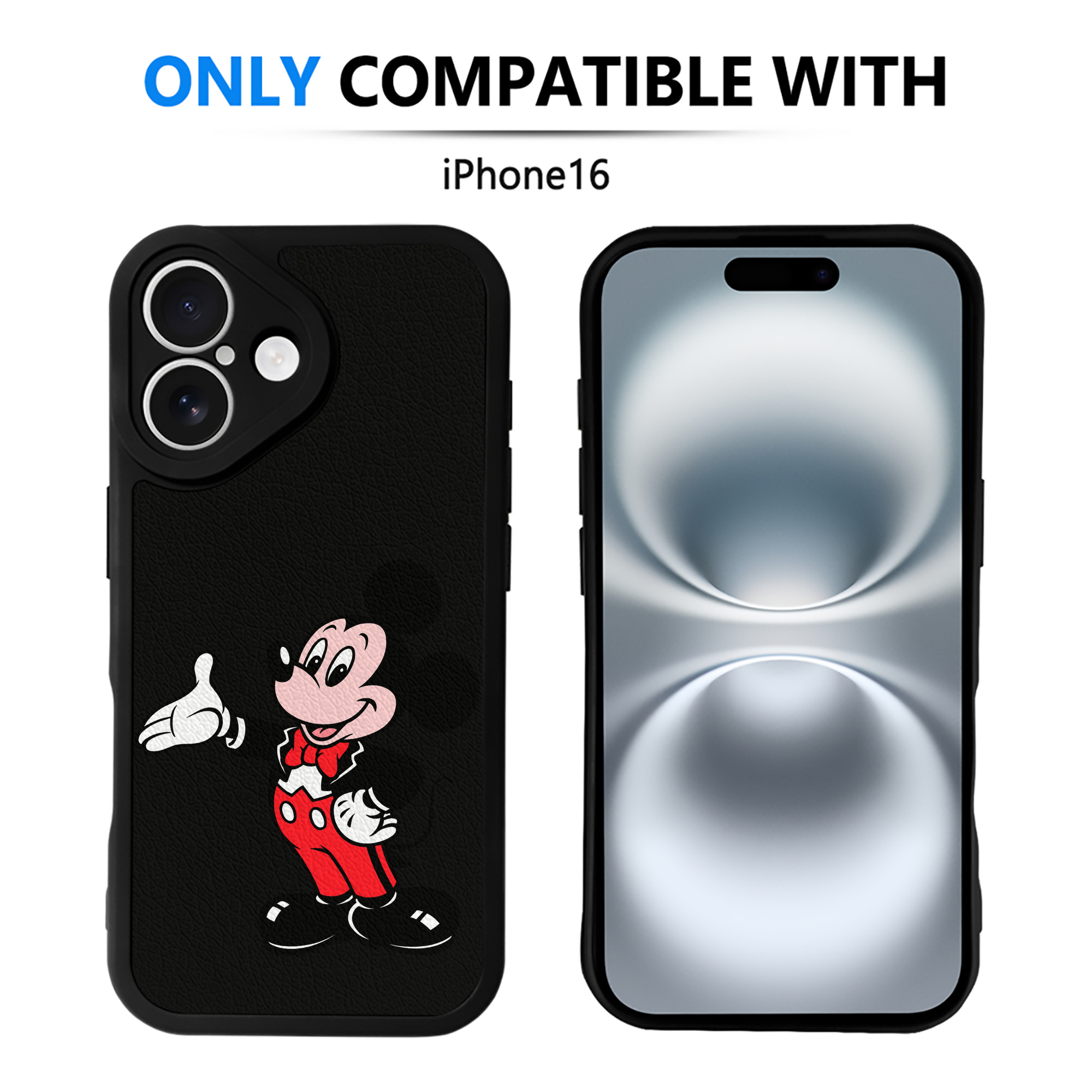 （画像用） ミッキーマウス Mickey Mouse 【iPhone 16シリーズ対応】シリコンスマホケース（レザー調） 材質：シリコン
